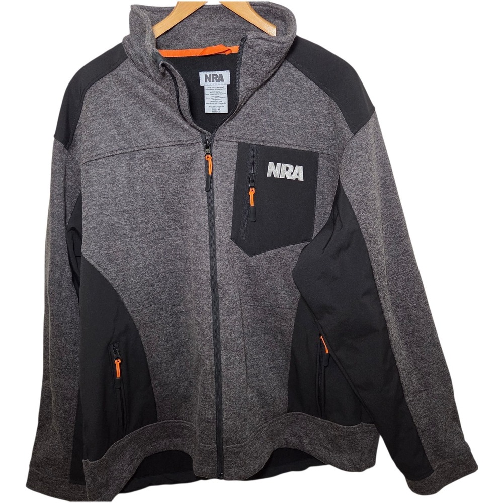 NRA‎ Full Zip Soft Shell Jacket Gray Black Orange Fleece Lined Men's XL